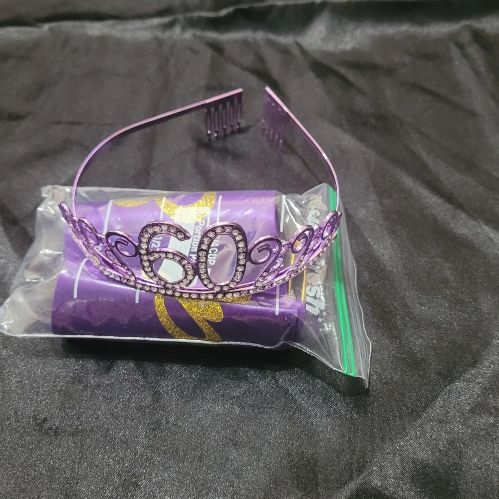 New "60 & Fabulous" Crown and Sash~Purple Metal~Birthday~Princess - Picture 2 of 7